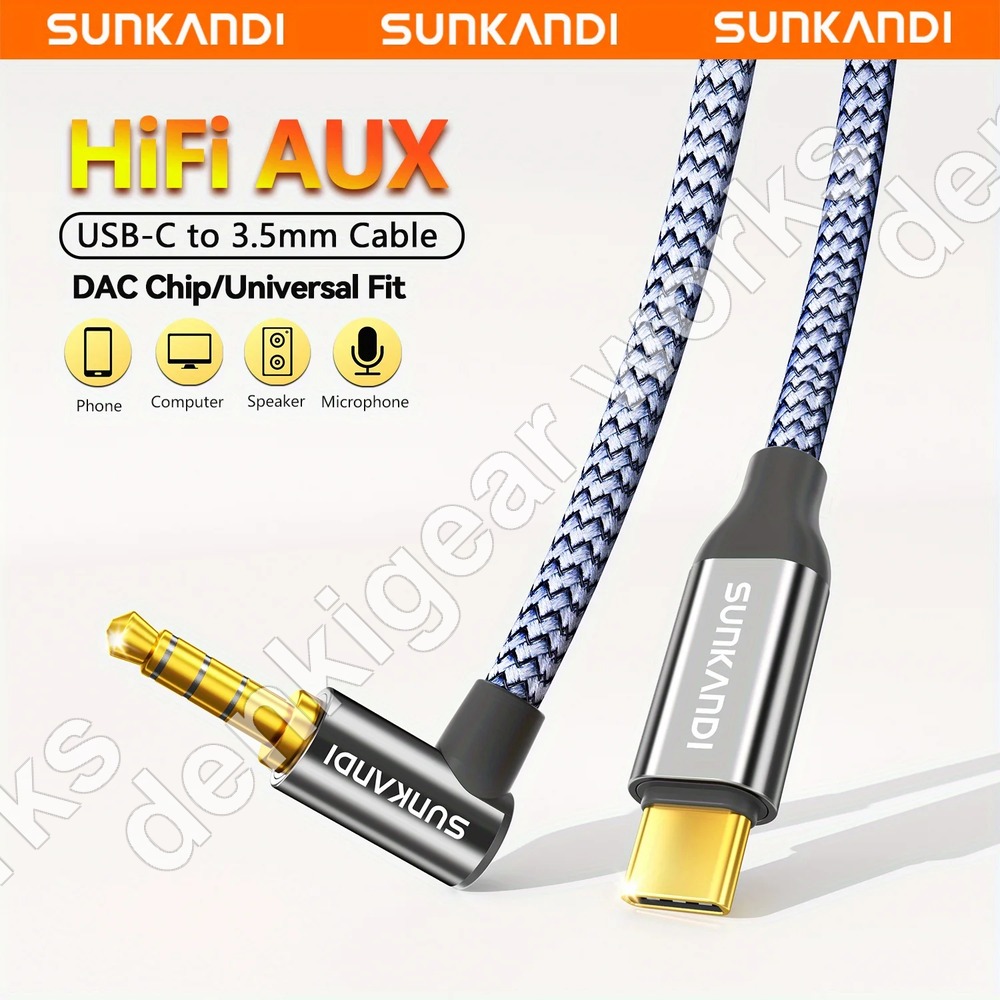 SUNKANDI USB-C to 3.5mm AUXケーブル 90度L字 DAC内蔵 1.2m